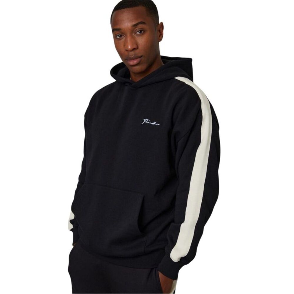 Threadbare Mens Stripe Detail Hoodie / Black